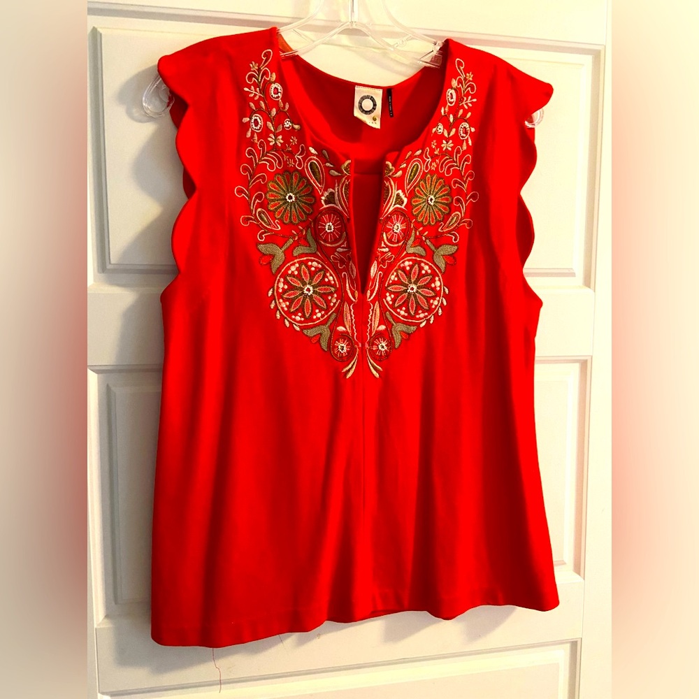 Embroidered Red Sleeveless Top